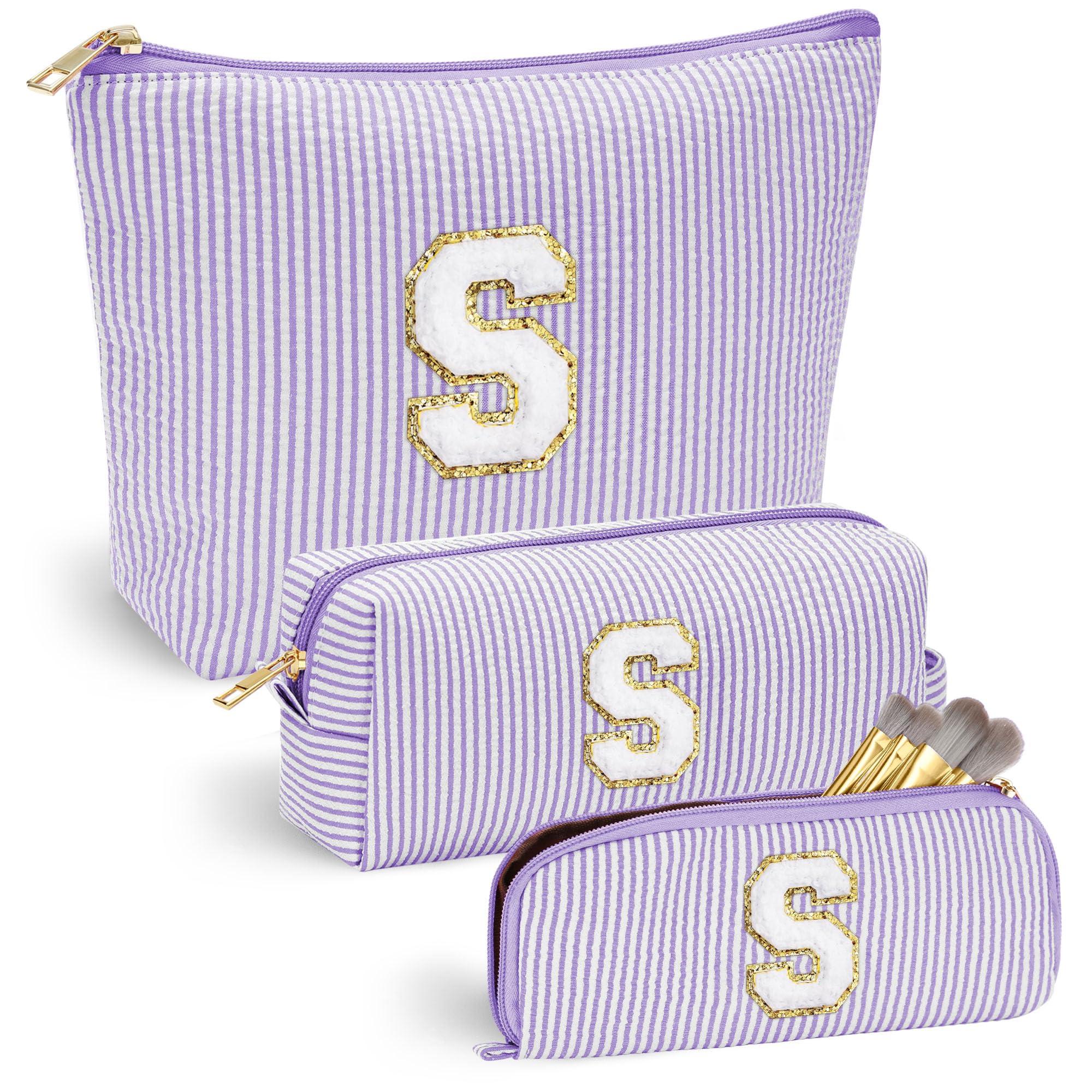 YOOLIFE YOOLIFE Preppy Stuff Tween Girls Gifts 2 Pieces Monogram Makeup Pouch Makeup Organizer Bag Beauty Bag Personalized Friend Sister Wife Wedding Bride Birthday Gifts for Women Her Preppy Makeup Bag S