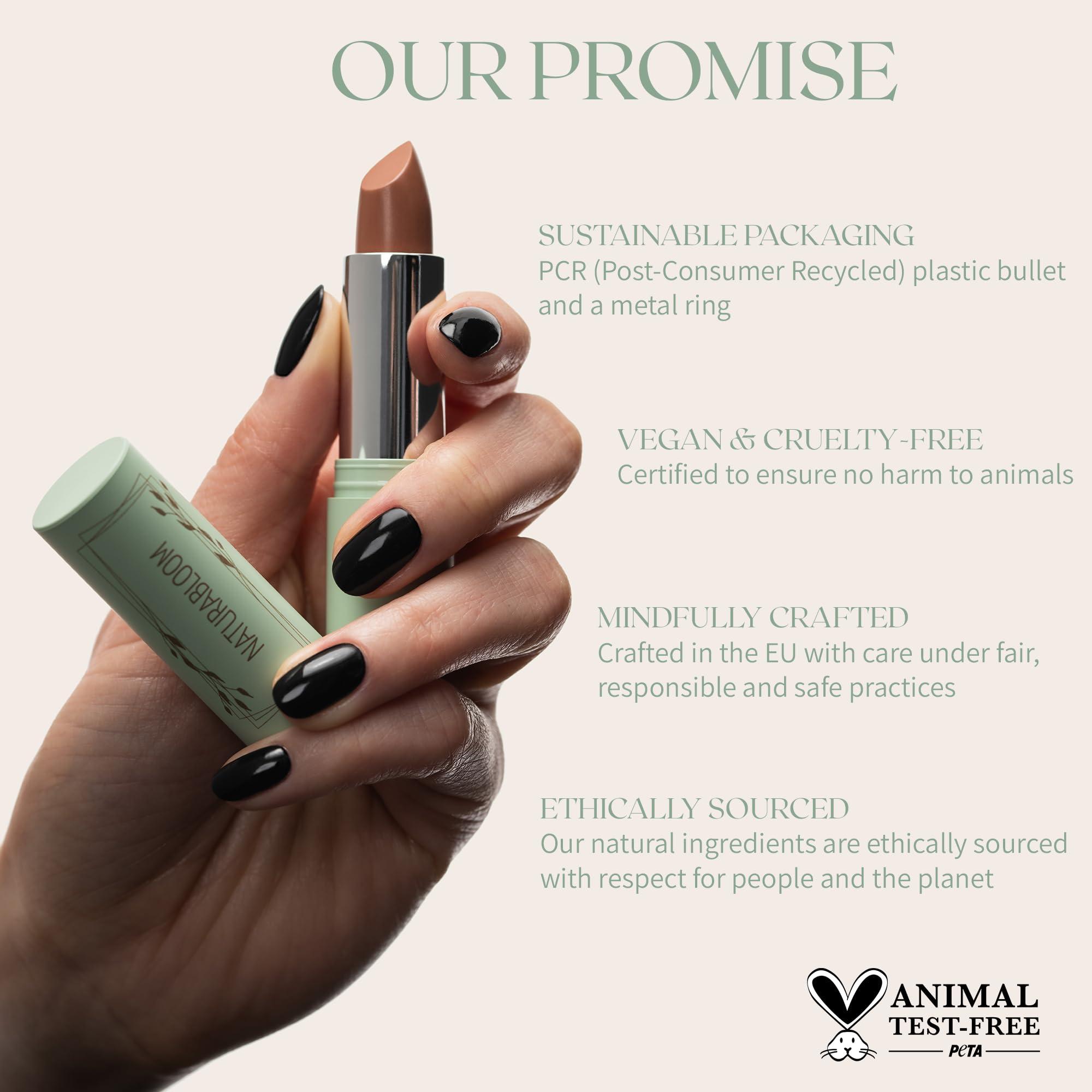 NATURABLOOM NATURABLOOM Vegan Lipstick (Petalia) - Sensational One-Stroke Long Lasting Lipstick from Natural Oils & Butters Full-Coverage Lip Color with Shea Butter & Coconut Extact - Premium Hydrating Lipsticks