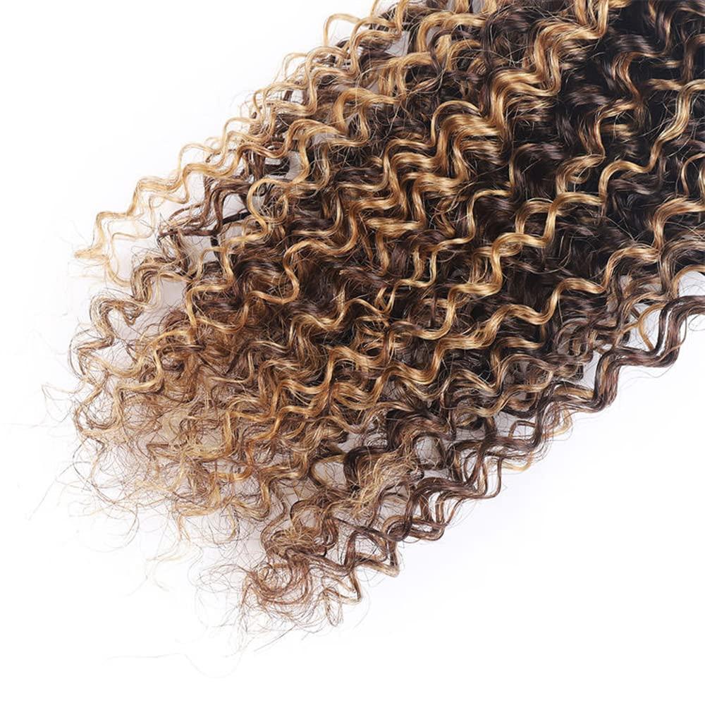 ZevPiul Ombre Curly Bundle Highlight Human Hair Bundles 8A Brazilian Virgin Highlight Curly Human Hair 3 Bundles 12 14 16 Inch Double Weft P4/27 Bundle Honey Blonde Curly Bundles Human Hair Extensions