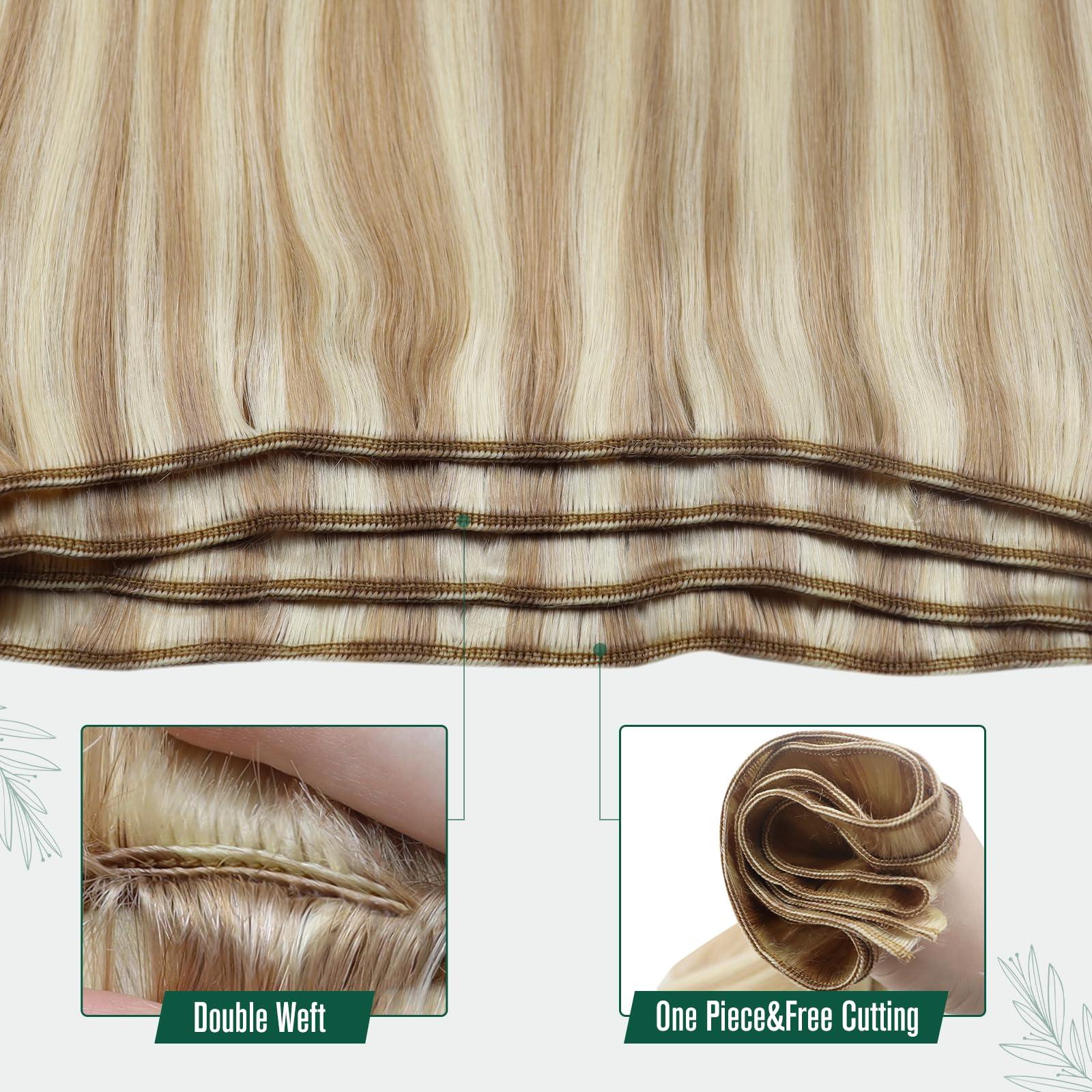 RUNATURE RUNATURE Ash Blonde Highlight Tape in Human Hair Extensions 24Inch Straight Weft Hair Extensions Real Human Hair Platinum Blonde 22 Inch Full Ends