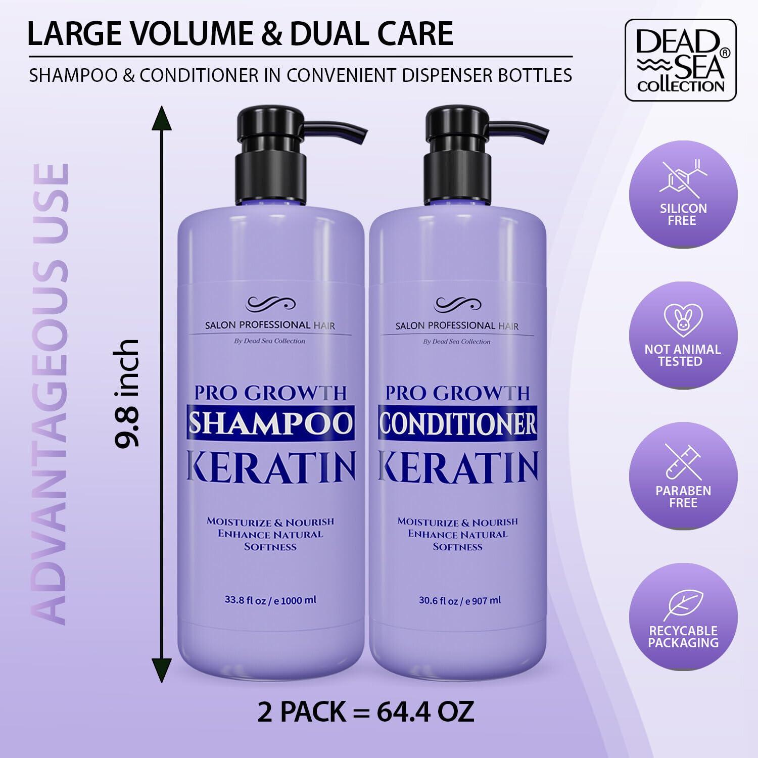 Dead Sea Collection Dead Sea Collection Shampoo and Conditioner Set for Strengthening and Volume - Pure Dead Sea Minerals and Keratin Nutrition, Repair and Shine - Pack of 2 (33.8 & 30.6 Fl. Oz)