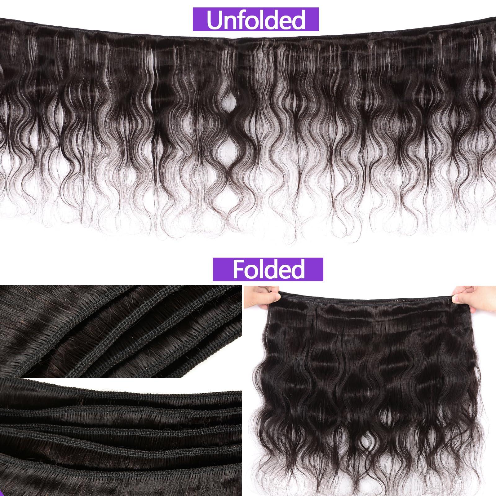 feiyunpanda Human Hair Bundles with Closure Free Part (20 22 24+18) Body Wave 3 Bundles with Closure 10A Unprocessed Brazilian Virgin Human Hair Weave Bundles with 4X4 Lace Closure 150% Density Natural Color