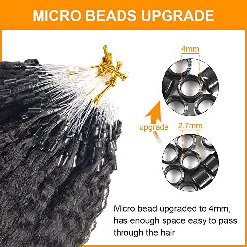 N NIAWIGS Kinky Straight Micro Link Extensions Hair Human Hair Niawigs Micro Links Hair Extensions for Black Women 100 Strands Micro Loop Human Hair Extensions 12 Inches 70G Natural Black