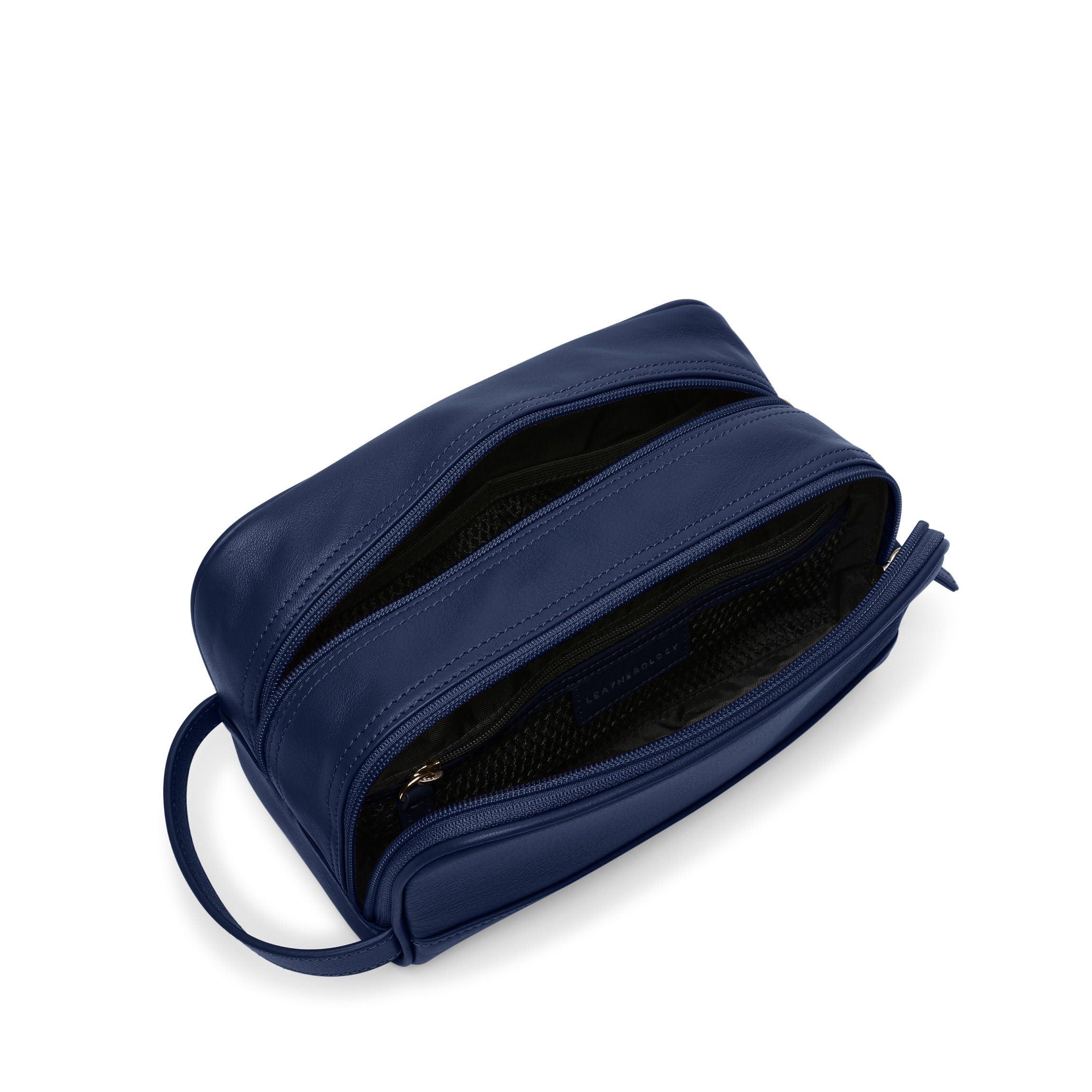 Leatherology Leatherology Navy Blue Small Double Zip Toiletry Bag - Compact design, Dual zipped compartments, Versatile organization