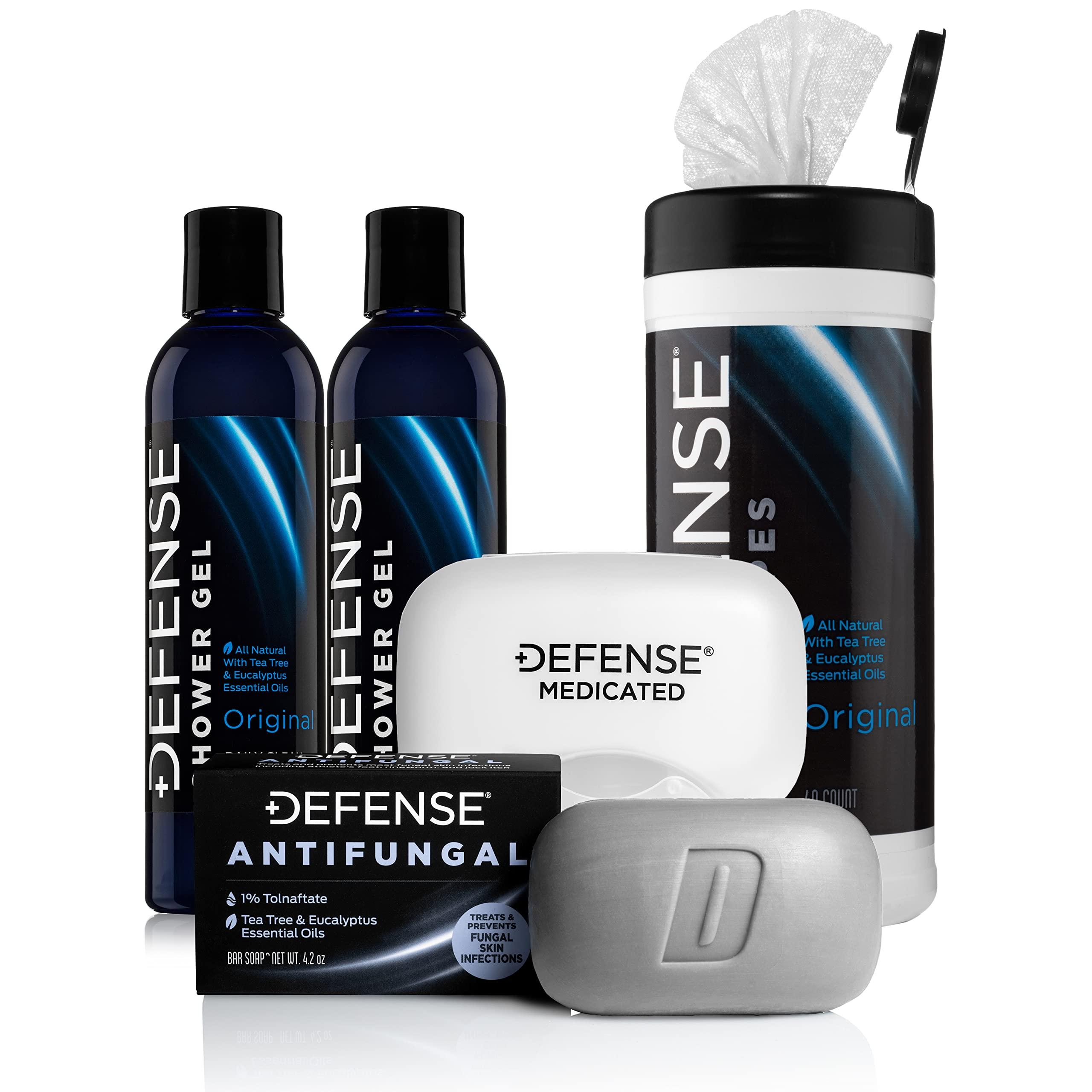 Defense Soap Defense Soap Original Body Wash Shower Gel 8 Oz (Pack of 2), Defense Original Body Wipes 40 Count, & Defense Antifungal Medicated Bar Soap