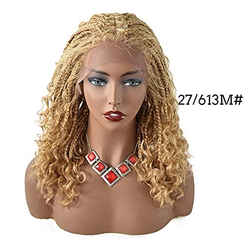 FANCYHAIR 18 Inches 4.75X12.5" Lace Front Braided Wigs with Natural Baby Hair Lightweight Hand Braided wigs for Black Women Curly Wave Ends Synthetic Glueless Cornrow Hair Tribal Braids Wigs (#27/613M Blonde)