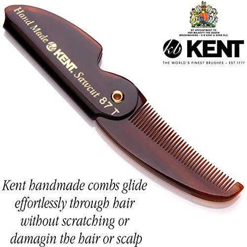 KENT Kent 87T Handmade Folding Pocket Comb for Men, Fine Tooth Hair Comb Straightener for Everyday Grooming Styling Hair, Beard or Mustache, Use Dry or with Balms, Saw Cut Hand Polished, Made in England