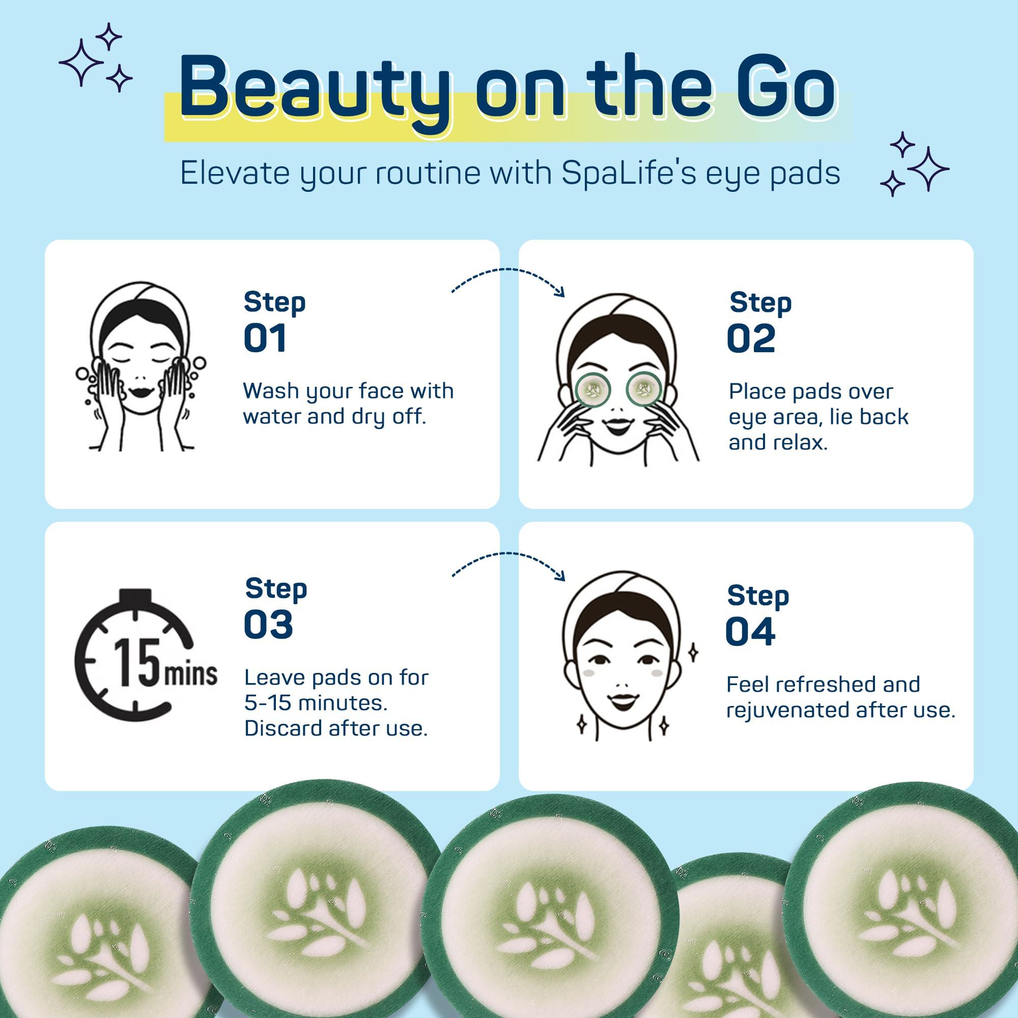 SpaLife SpaLife Cooling Eye Pads - Korean Soothing Eye Pads for Dark Circles, Puffy Eyes, and Wrinkles - 48 Pads with Fruit + Vegetable Extracts - Revitalizing Hydrating Eye Pads for Eye Treatment (Cucumber)