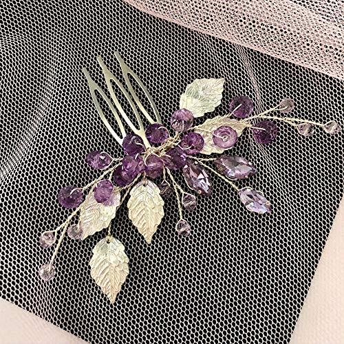 Aimimier Aimimier Bridal Purple Crystal Leaf Hair Comb Amethyst Hair Piece Wedding Hair Accessories for Women and Girls (Purple)