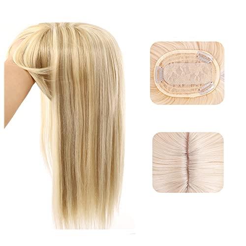 SDZNYQT 14\" Straight Hair Topper with Fringe for Thinning Hair Women Clip in Hairpieces Woman Topper Hair piece Toupee for Hair Loss Covering Grey Hair (27/613, 14INCH/35CM)