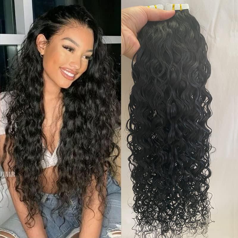 RJ HAIR RJHAIR Tape in Extensions Natural Wave 22inch 100Gram Natural Black Brown Tape in Hair Extensions Real Human Hair Natural Wavy Hair Extensions Tape in (20inch 40Pcs, 2(Darkest Brown))