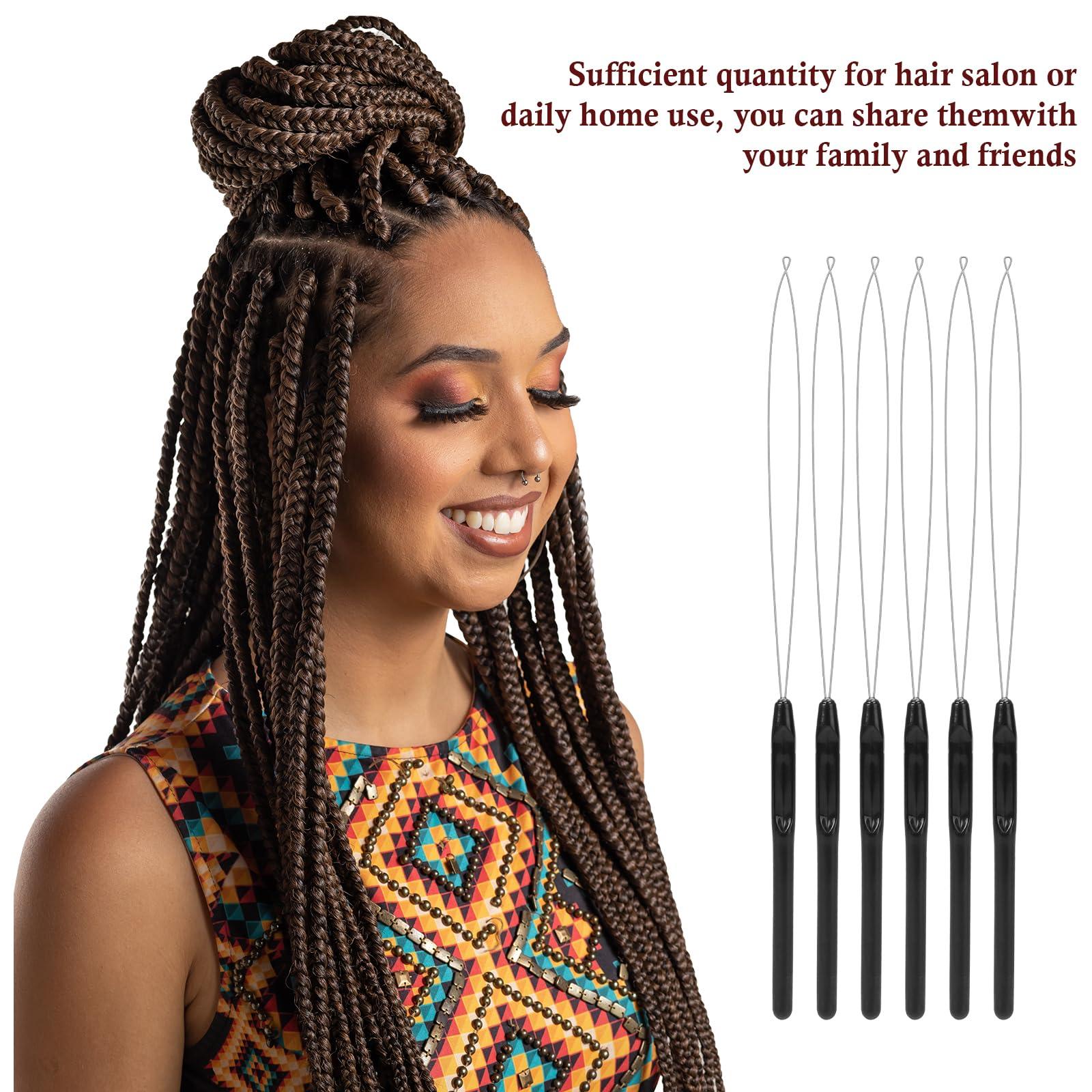 KALIONE 20Pcs Hair Extension Loop Needle Threader Pulling Hook Tool Wire Pulling Hook Tool for Hair Extension, Black Loop Threader for Hair Feather, Bead and Hair Extensions Loop Tools