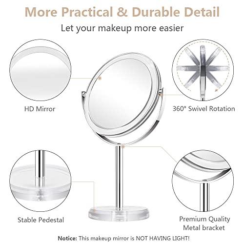 Cheftick Cheftick Double Sided 1X & 10X Magnifying Makeup Mirror, Tabletop Magnified Vanity Mirror with 360 Degree Swivel for Bathroom or Bedroom, Transparent