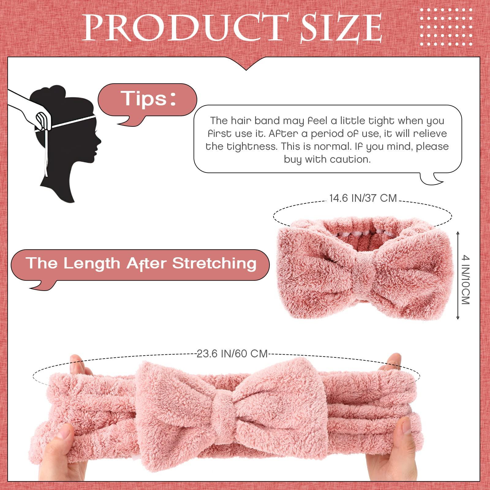 Yunlly Yunlly 20 Pcs Spa Headband for Women 4 Inches Width Facial Makeup Hair Band Bulk Skincare Headbands for Washing Face Bowtie Slumber Party Supplies Fluffy Head Wraps(Rose Pink)