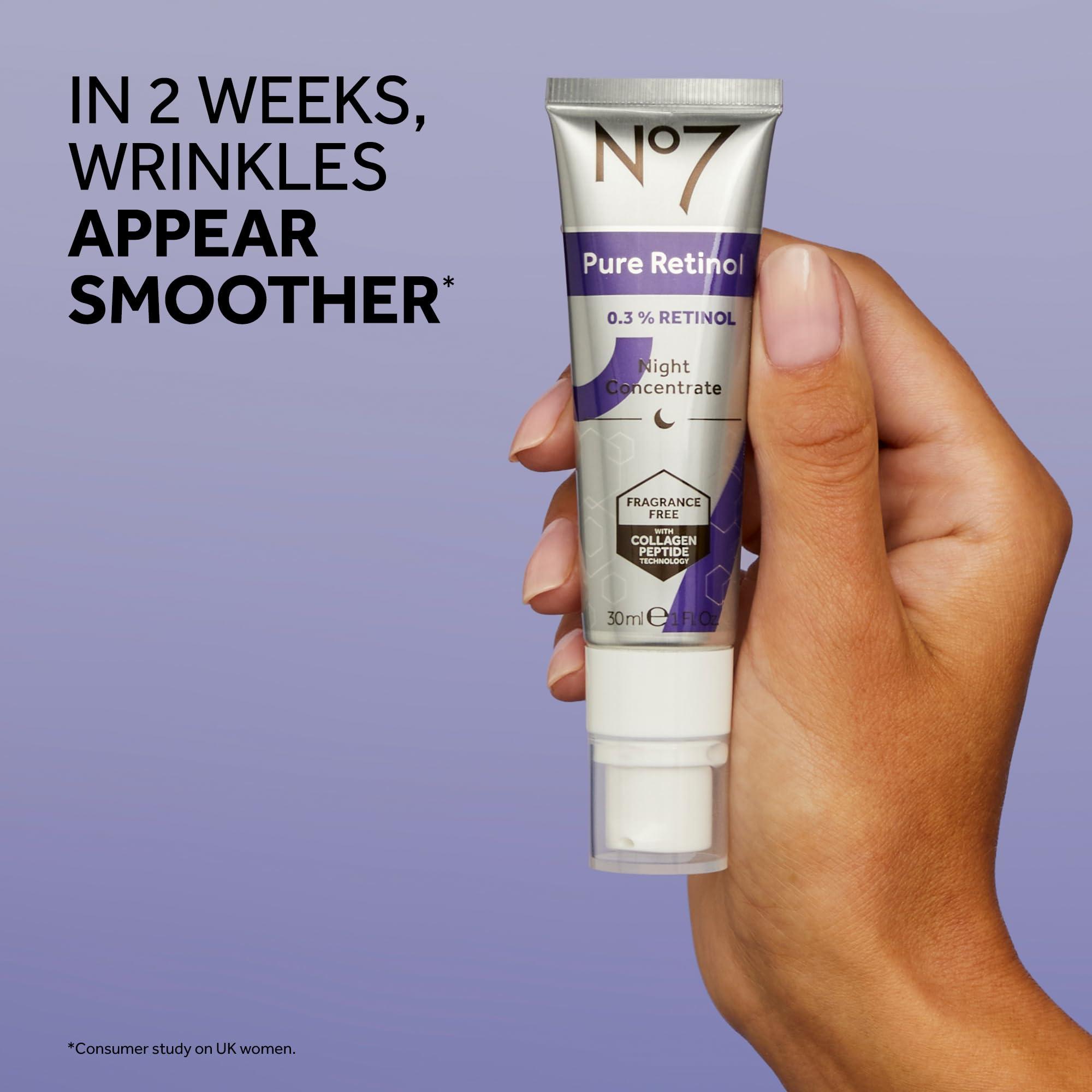 No7 No7 Advanced Retinol 0.3% Night Concentrate - Slow Release Retinol Serum + Peptide Matrixyl 3000+ Boosted Overnight Anti-Aging Serum for Smoother, Softer Skin (1oz)