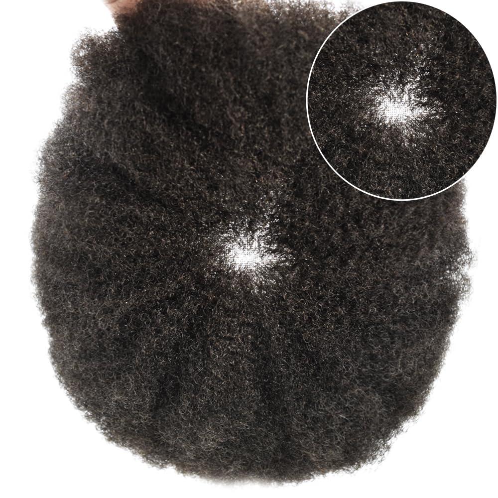 JUST HAIR Afro Hair Units for Black Mens Toupee Hairpieces African American Man Weave Units Curly Hair Repalcement System 4MM Afro Wavy, Jet Black #1