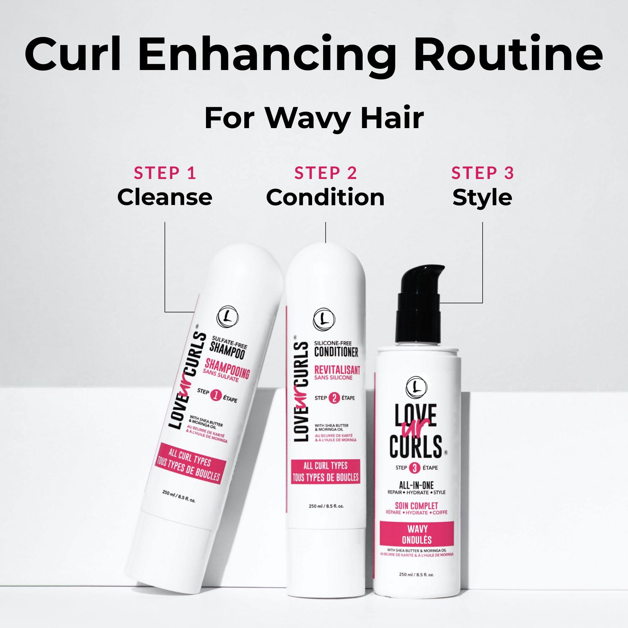 Love Ur Curls Love Ur Curls Shampoo & Conditioner Set with All in One Curl Cream Styler for Wavy Hair, 3 Step System to Repair and Moisturizing