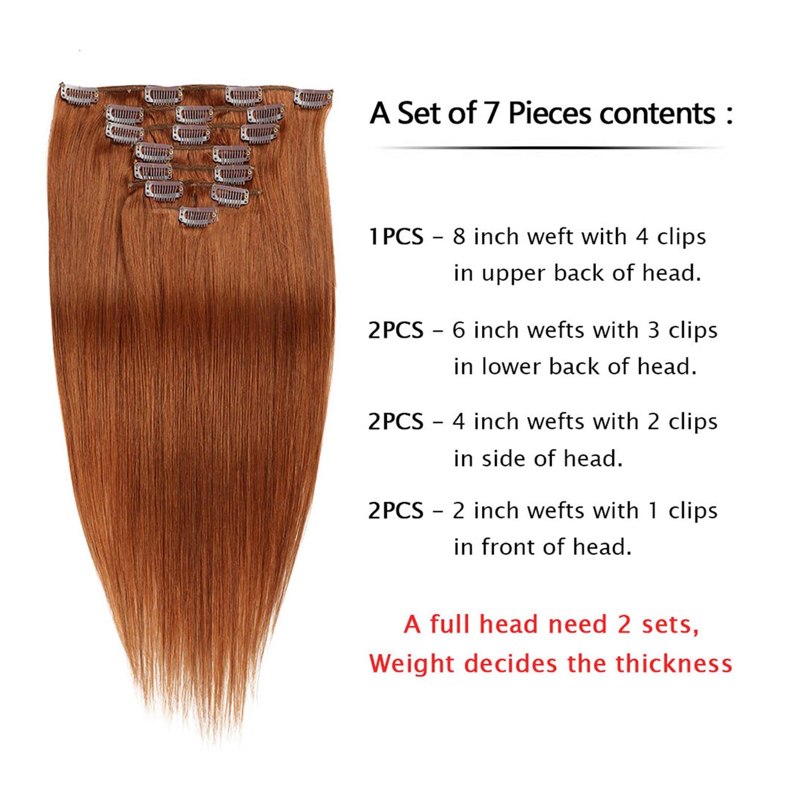 RIBONI Clip in Hair Extensions Real Human Hair Clip in Remy Human Hair Extensions Copper Invisible Natural Straight Seamless Clip in Hair Extensions 7pcs 18inch 70g