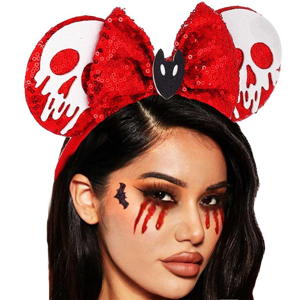 Sinalty Sinalty Sequin Mouse Ears Halloween Headbands Red Bow Ghost Head Hair Accessories for Women