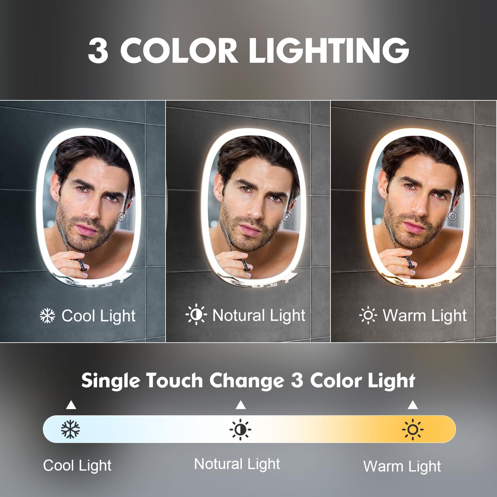 COSMIRROR COSMIRROR Shower Mirror Fogless for Shaving with Razor Holders, 3-Color Dimmable Light for Anti Fog Shower Shaving Mirror