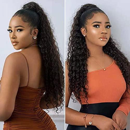 R RACILY HAIR Curly Human Hair Ponytail with Wrap Drawstring 3C Brazilian Hair Weave Natural Color Afro Kinky Curly Hair Piece Clip-in Extensions Hair Pieces for Women (24 Inch, Curly)
