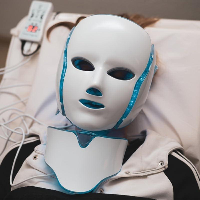 Amblery Amblery Led Face Mask Light Therapy, 7 Colors LED Light Therapy Mask for Facial Skin Care, Neck Massager with Heat, Shiatsu Back Shoulder and Neck Massager(White),