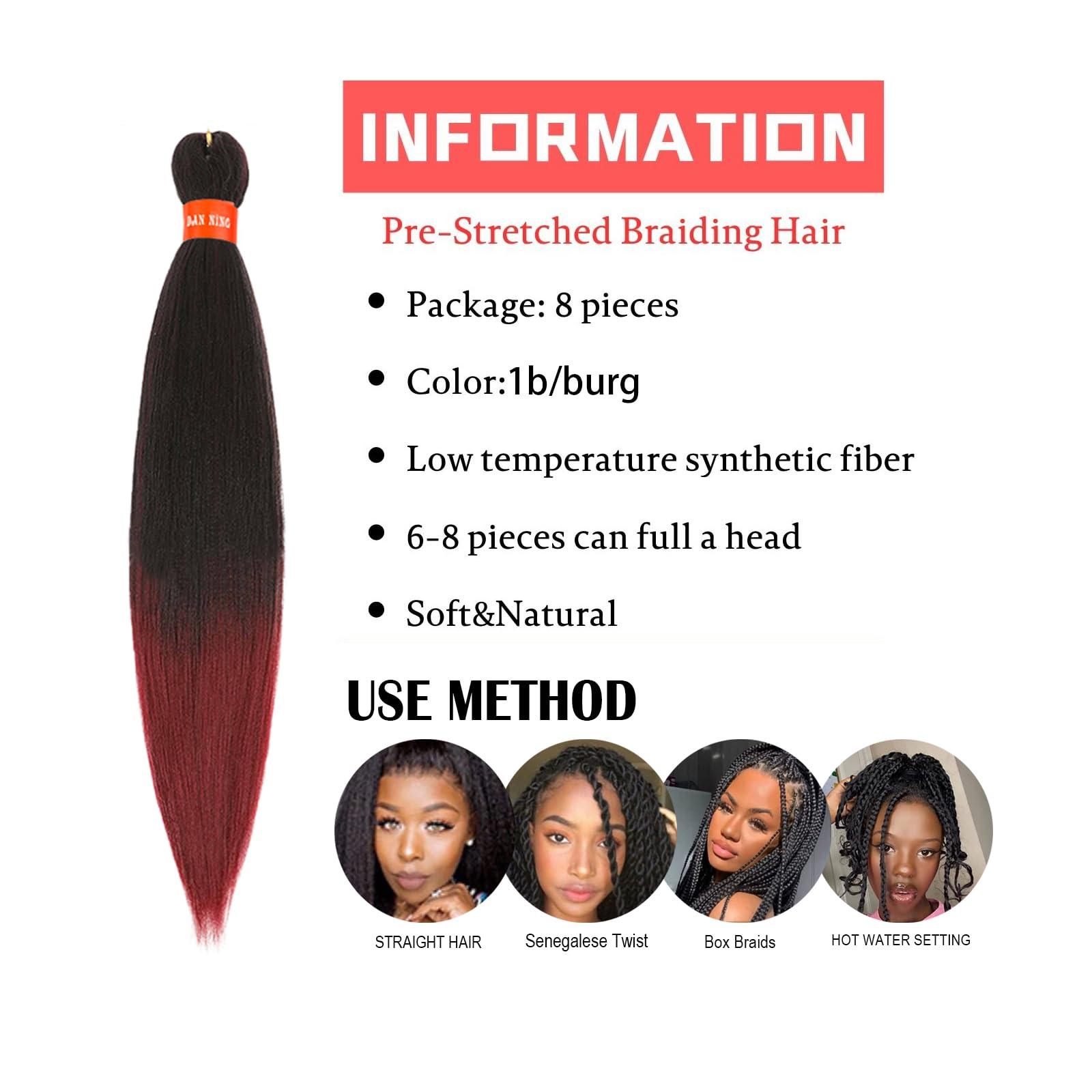 DAN NING DAN NING Pre-stretched Braiding Hair,Silky Braid Hair Extensions, Itch Free Crochet Twist Hair Braids, Yaki Texture Original Braiding Hair Pre Stretched(20\'\'-8 packs, 1bburg)