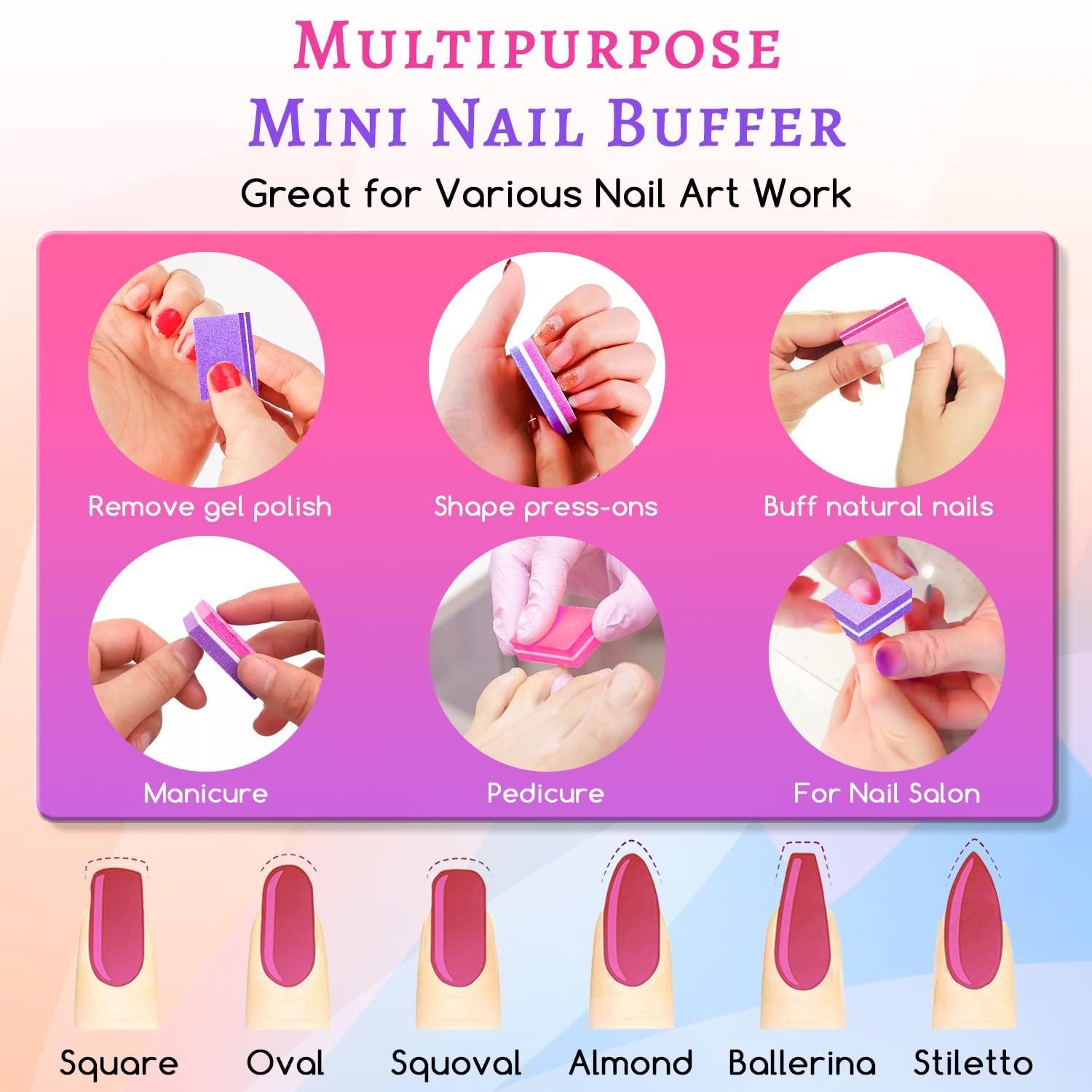 BLESWIN 50Pcs Mini Nail Buffers - 100/180 Grit Nail Buffers Bulk for Natural Nails and Gel Polish, Nails Buffering, Portable Double-Sided Nail Buff Set for Buffing and Smoothing Nails (Pink)