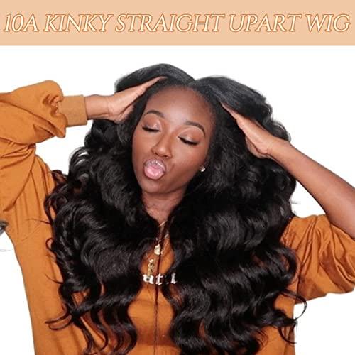 Nadula Nadula Kinky Straight U Part Wigs Human Hair for Women,Brazilian Glueless Upart Yaki Straight No Sew in No Glue Beginner Friendly Wigs Natural Black Color 18inch