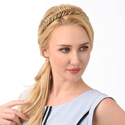 DIGUAN DIGUAN Wide Fishtail 2 Strands Synthetic Hair Braided Headband Classic Chunky Plaited Braids Elastic Stretch Hairpiece Women Girl Beauty accessory,59g Bohemian (Copper Brown)