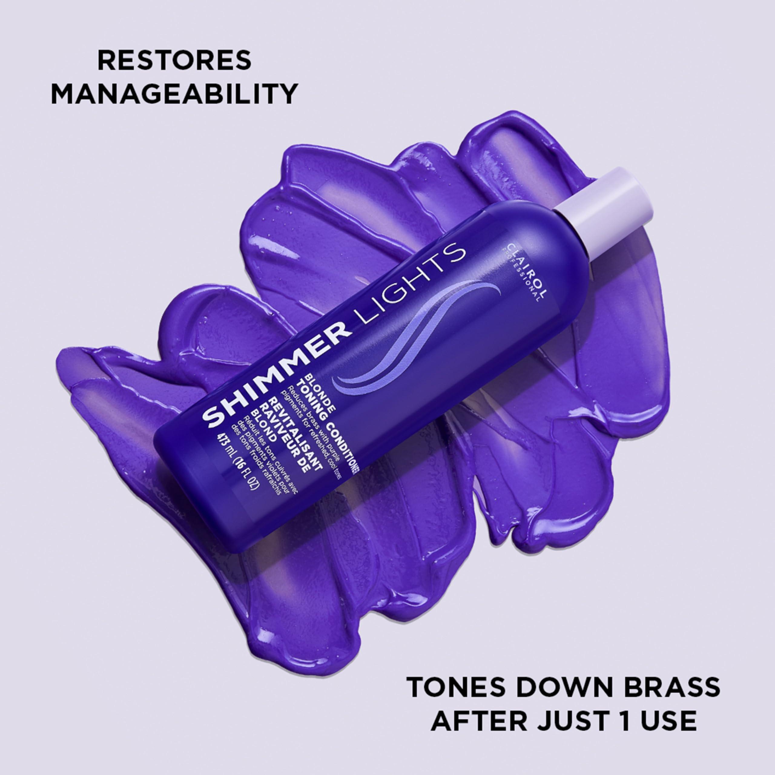 Clairol Professional Clairol Professional Shimmer Lights Purple Conditioner, 16 fl. Oz Neutralizes Brass & Yellow Tones For Blonde, Silver, Gray & Highlighted Hair Packaging May Vary, Pack of 1