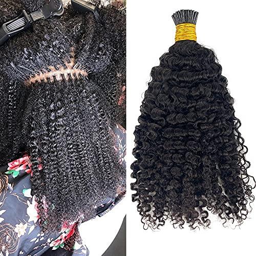 HAPPY&CC HAPPY&CC 4B 4C Afro Kinky Curly I Tip Hair Extensions Brazilian Virgin Human Hair 1g strand 100g Easy Stick I Tip Hair (16inch)