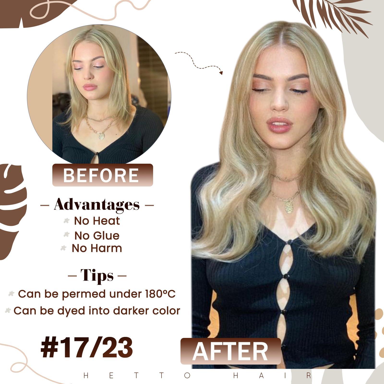 Hetto Hetto Micro Link Hair Extensions Blonde Micro bead Hair Extensions Human Hair Pre Bonded Micro Ring Hair Extensions Remy Hair #17/23 Dirty Blonde Highlight Golden Blonde 12 Inch 40g 50s