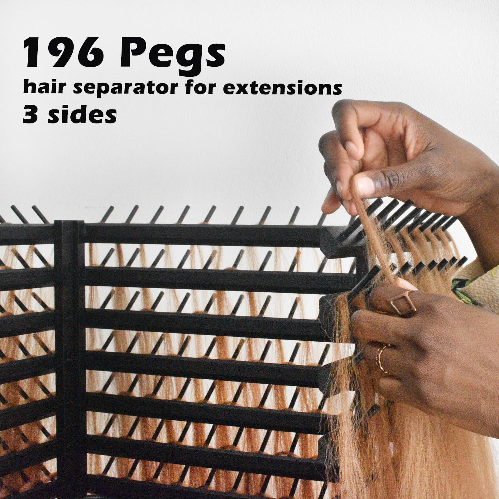 ICCTUO Braiding Hair Rack with 196 Pegs, Hair Extension Holder with 4 Tiers Storage Cart, Classical Black Braiding Rack Stand for Hair Braider, Sturdy Hair Rack for Salon, Home, Braiding School