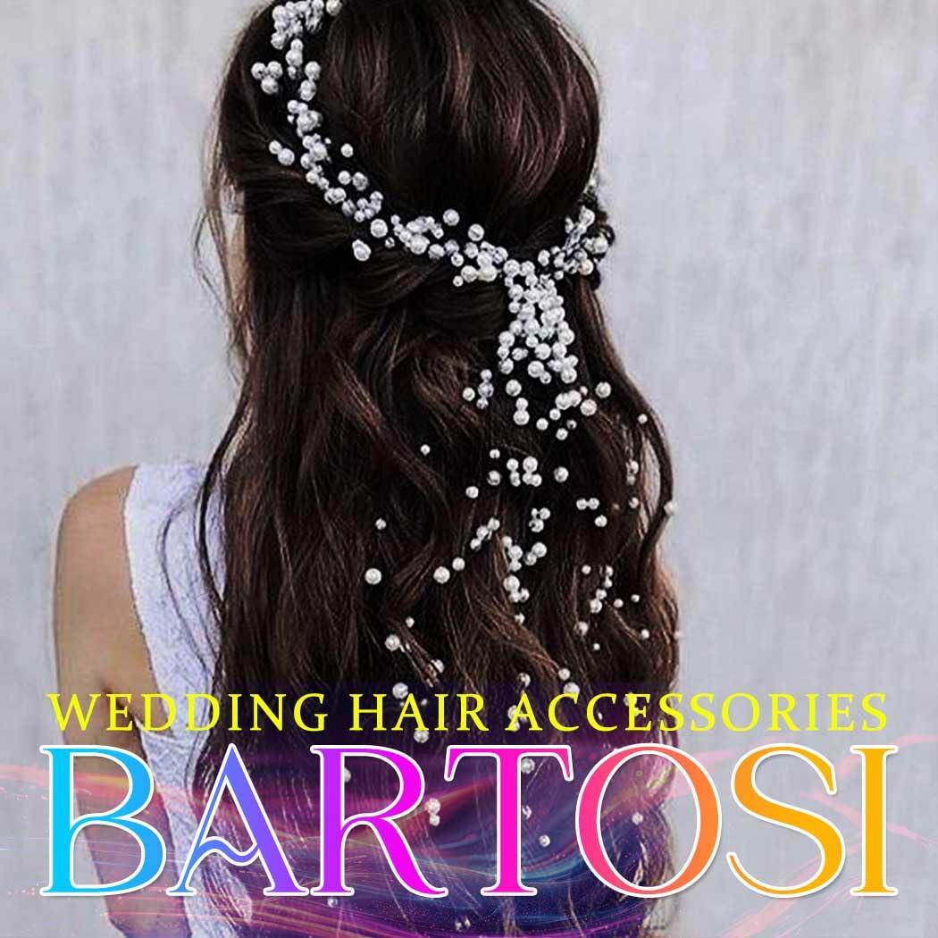 BARTOSI BARTOSI Pearl Bridal Headband Silver Pearl Tassel Wedding Hair Accessories Prom Headpiece for Women and Brides