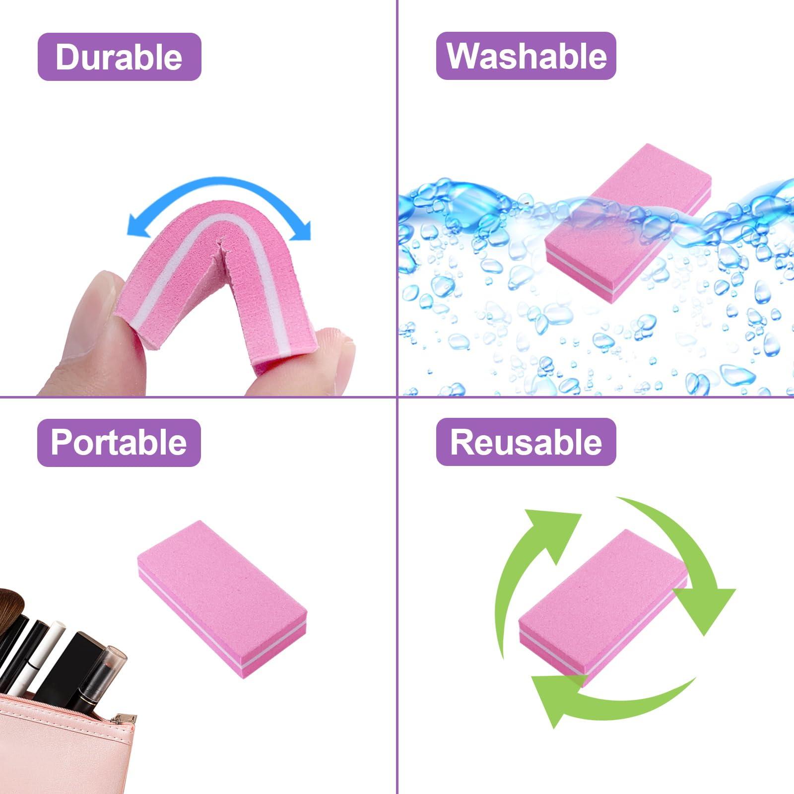 HomeyEra Nail Buffers (60 Pack), Buffer Block Nail File for Acrylic Nails and Natural Nails, 100/180 Grit Small Nail Buffer Block Bulk Buffing Blocks for Nail Buff Professional Manicure File Blocks Set Pink