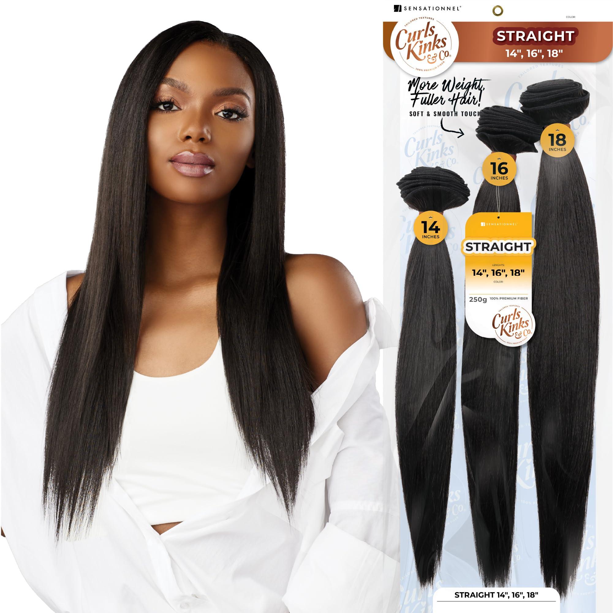 Sensationnel Sensationnel Curls kinksandco synthetic bundles - straight multibundle quick weave hair for natural 3c to 4c hair textures (14 16 18 inch, 4 MEDBROWN)