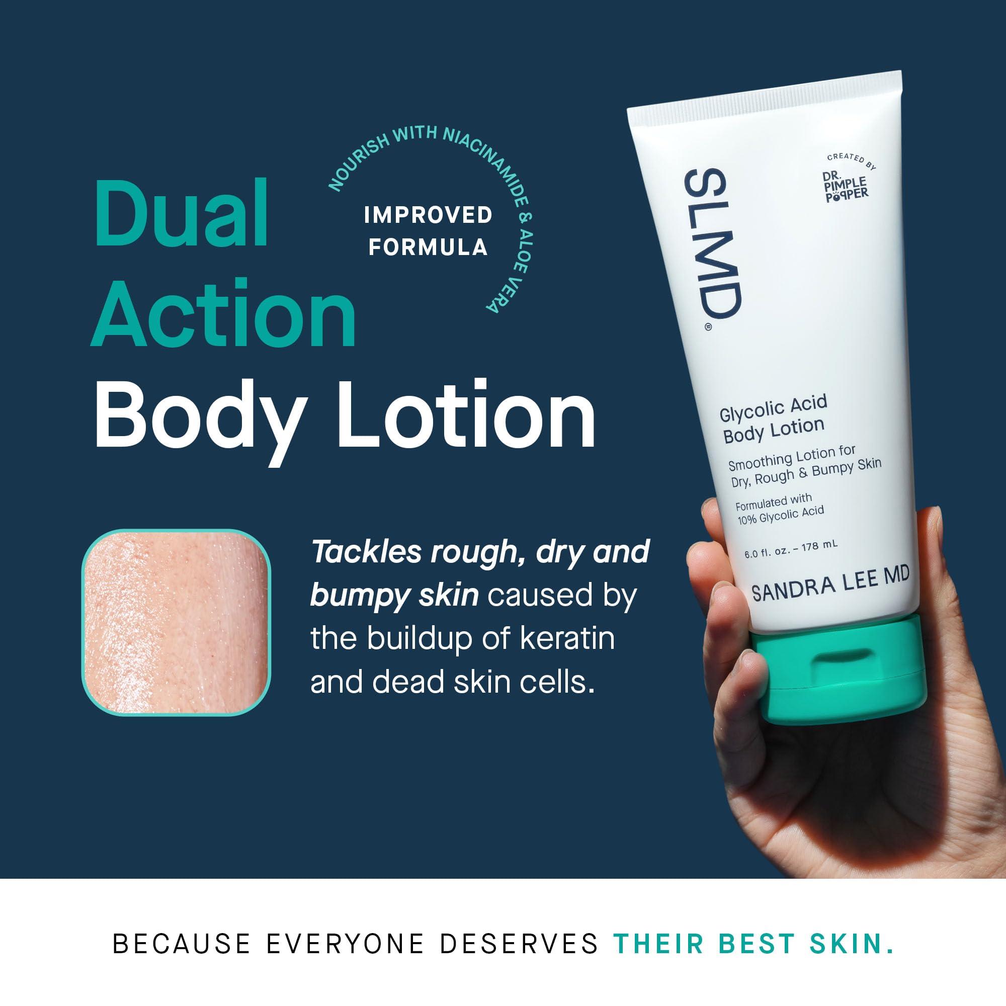 SLMD SLMD by Dr. Pimple Popper | Glycolic Acid Body Lotion | Exfoliating Glycolic Acid Lotion Body for Rough, Bumpy Skin and Skin Prone to KP, Ingrown Hairs, Shaving Bumps | 10% AHA - 6 fl. oz.