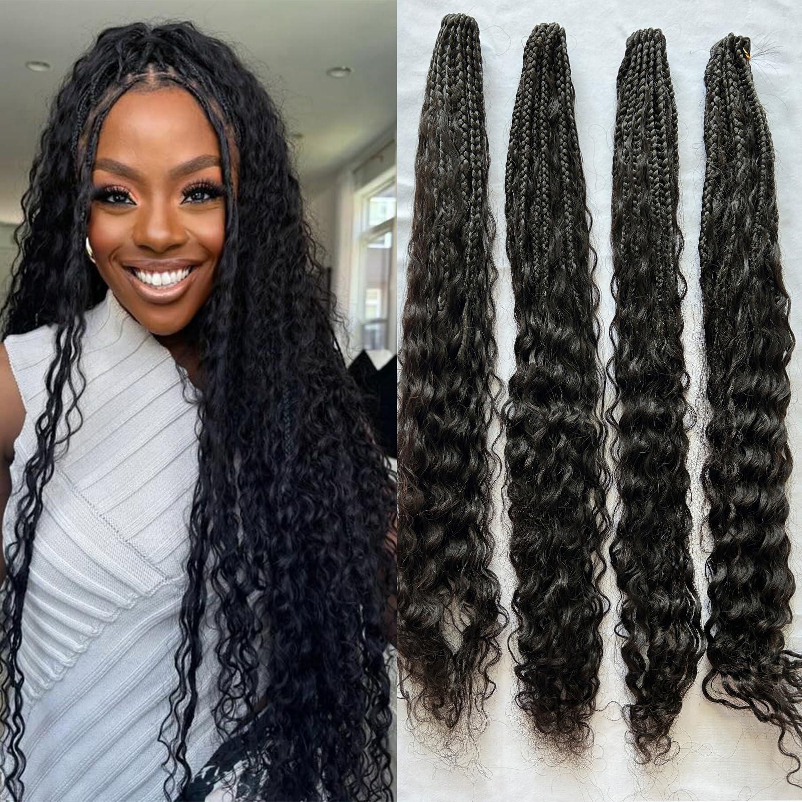 CHARMING YOU Boho Box Braids Crochet With Human Hair Curls Synthetic Braiding Pre-looped Goddess Hair Extensions Boho Knotless Braids for Women 18 Inch 40Strands