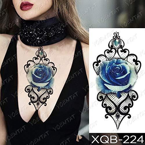 Generic Waterproof Temporary Tattoo Sticker Blue Rose Tattoos Flower Gem Lace Body Art Arm Sleeve Tatoo Women Men