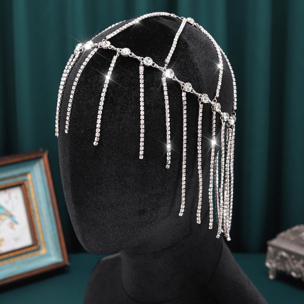 Aukmla Aukmla Rhinestones Head Chain 1920s Flapper Headpiece Cap Crystal Headband Hair Chains Roaring 20s Wedding Hair Accessories for Women and Girls