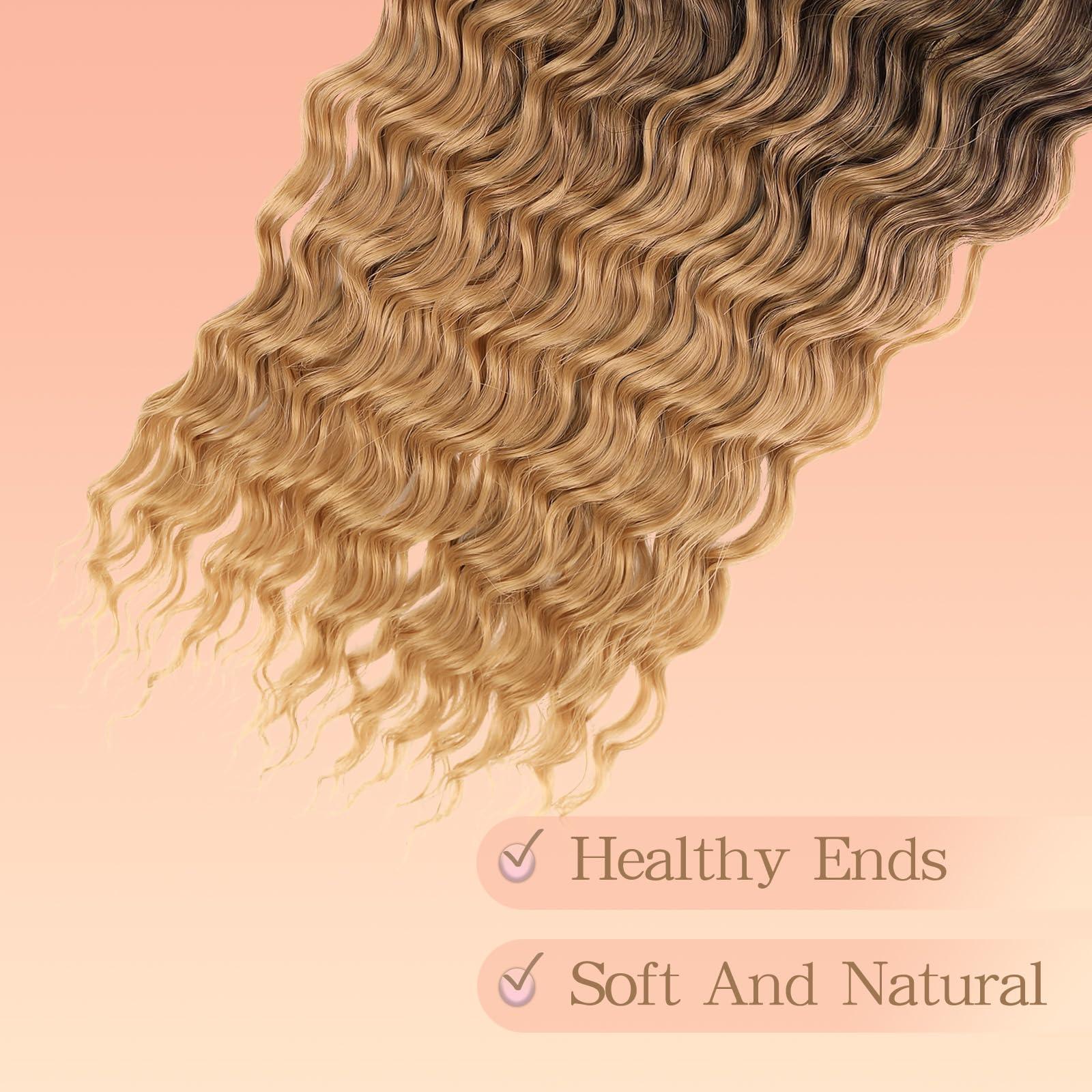 Love ORNAN Ocean Wave Crochet Hair 24 inch 7 Packs Long Deep Wave Curly Braiding Hair Soft Synthetic Curly Crochet Hair For Black Women(24 Inch, 4/27