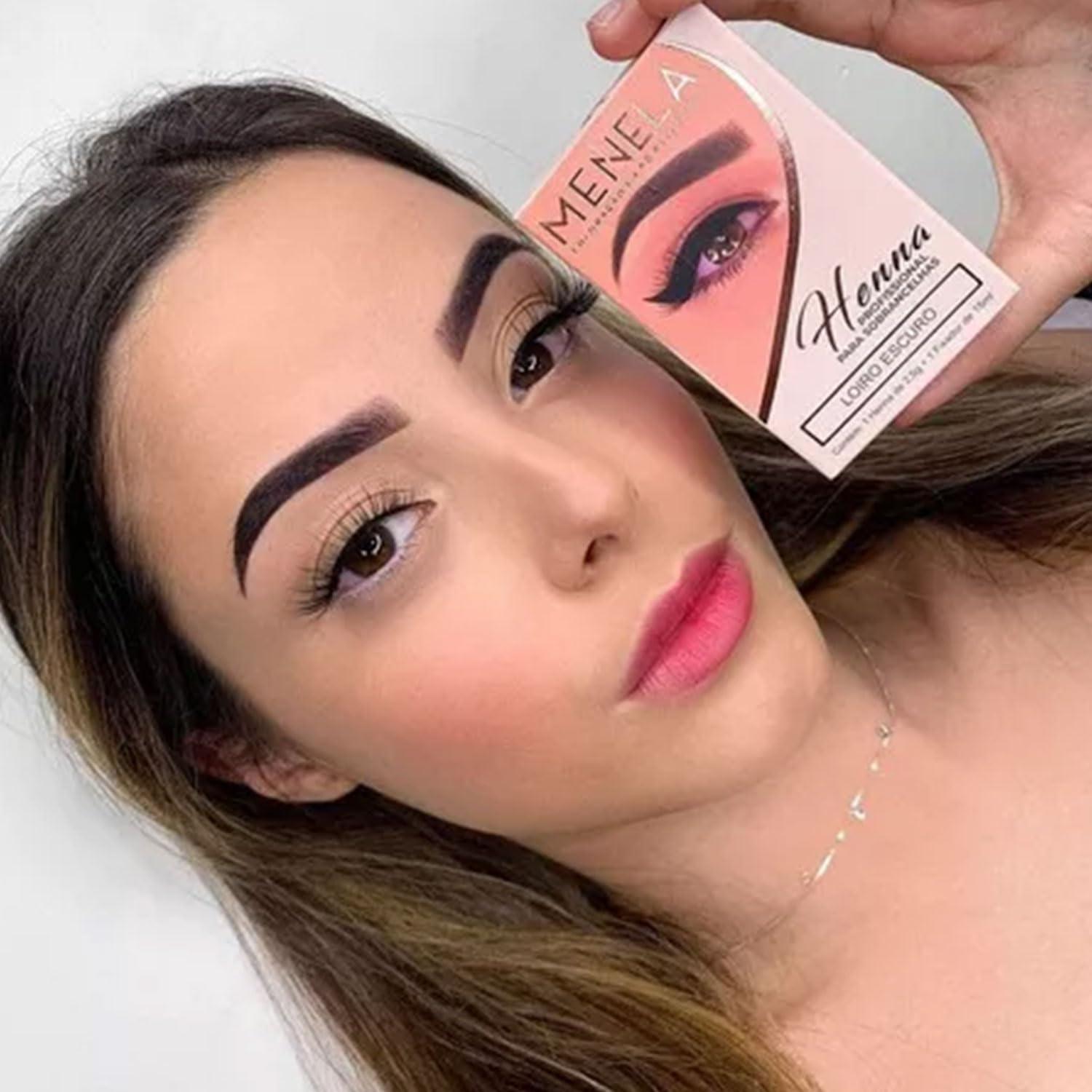 Menela MENELA Eyebrow Henna Tint - Medium Brown Henna Brow Dye with Bamboo Extract for Enhanced, Natural-Looking Brows - 2.5g Henna Powder & 15ml Fixer - Eyebrow Tint Kit