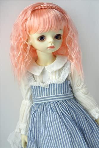 Jusuns Jusuns wigs JD633 9-10inch 10-11inch Princess Curl with Lovely braiding band Synthetic mohair BJD wig Blythes accessories (Apricot Pink, 8-9inch)