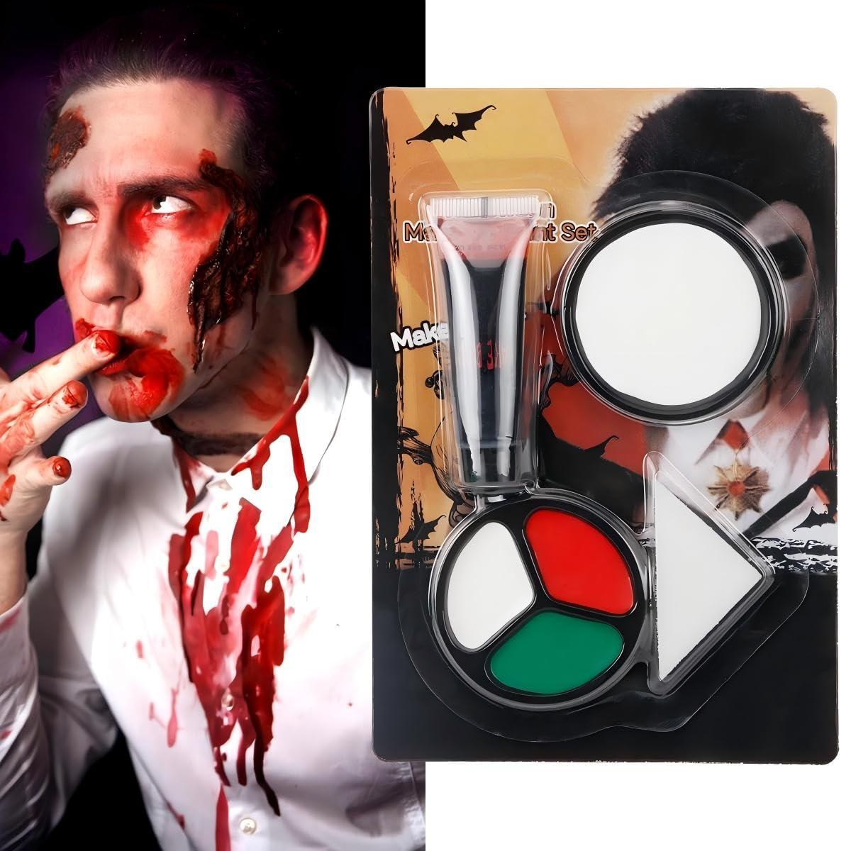 Katiluxiya Halloween Makeup Kit with Fake Blood, Special Effect Face Body Paint for Cosplay Halloween Party Supplies Vampire Zombie Makeup Kids Adult, Makeup Set for Cosplay Halloween Party Supplies (B Set)