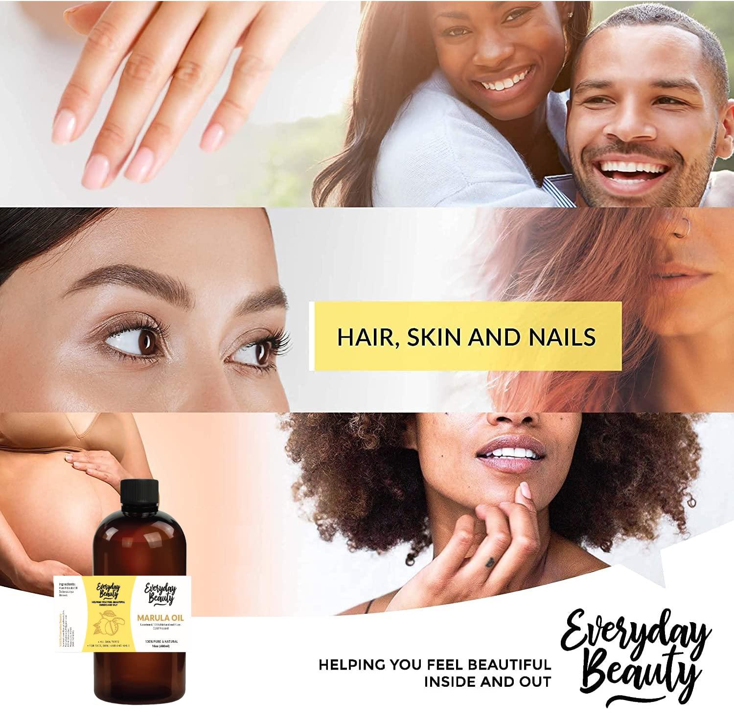 Everyday Beauty Helping You Feel Beautiful Inside Marula Oil - 100% Pure Extra Virgin Unrefined Luxury Facial Oil 16oz - Cold Pressed & All Natural for Face, Skin and Hair - DIY Cosmetics - Premium Quality Bulk Price