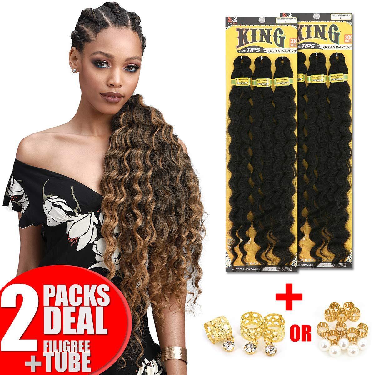 BOBBI BOSS [2PACKS DEAL] Bobbi Boss King 3X Value Pre-Feathered Ocean Wave 28\" Braid KINGTIPSOC28X3 with Gold Filigree Tube 3pcs (2)