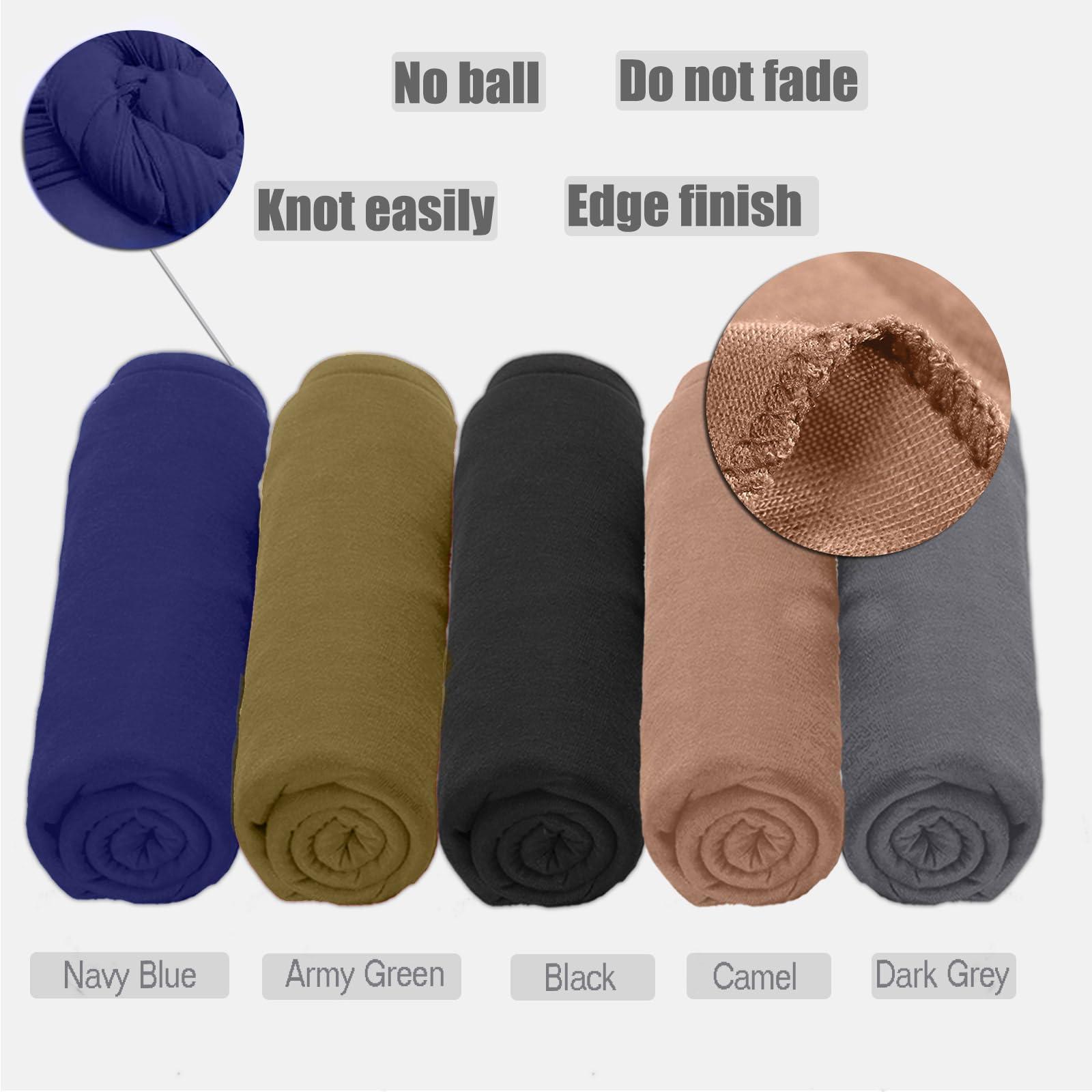 ZRQ ZRQ 5 Pieces Stretch Jersey Turban Fashion Headband Soft Breathable Long Lightweight and Comfortable Tie Head Wraps for Black Women (Black,Army Green,Dark Blue,Camel,Dark Grey)