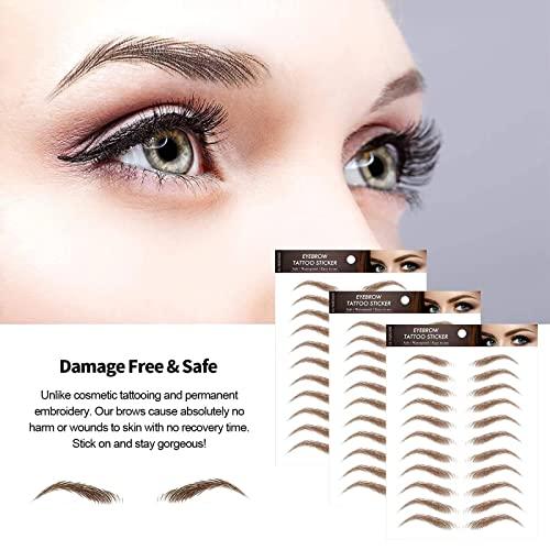Beyony 8 Sheets Eyebrow Tattoo Stickers, 4D Hair-like Authentic Eyebrows, Brown Imitation Ecological Lazy Natural Tattoo Eyebrow Stickers Waterproof for Woman Makeup Tool for Woman 88 Pairs (Classic Pattern)