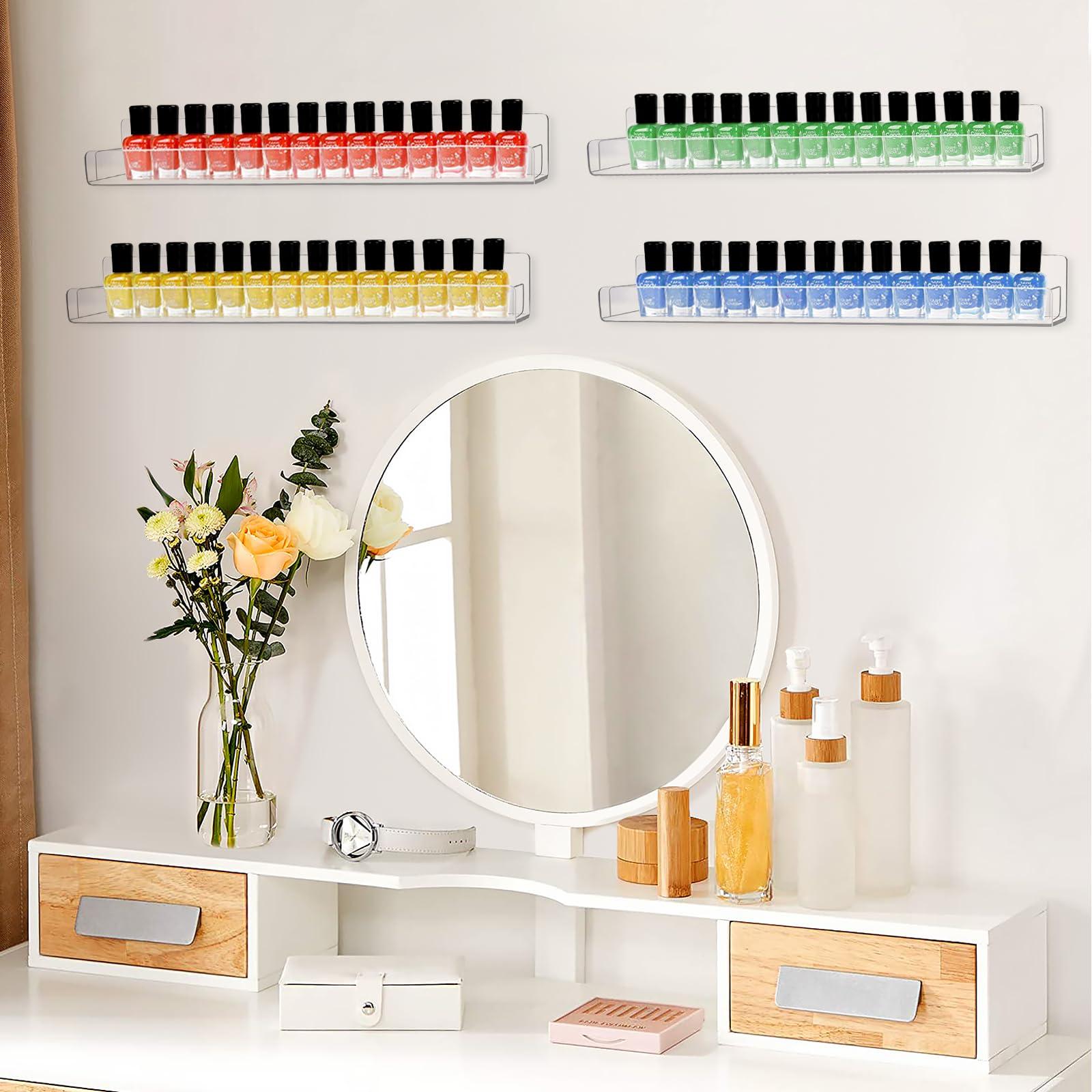 AumVum AumVum 6 Pack Nail Polish Organizer Wall Mounted Shelf with Removable Anti-Slip End Inserts, Paint Rack Acrylic Organizers Display for Wall, Nail Polish Rack Displays 90 Bottles, 15 Inch
